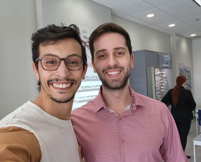 Patient choosing eyeglass frames at Beyond Eyecare